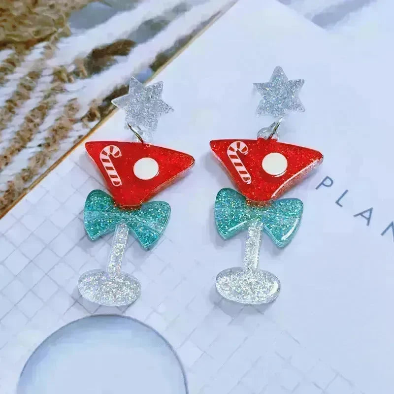 Sweet Christmas Tree Earrings With Rhinestones New Fashion Christmas Acrylic Earrings Women's Jewelry - EX-STOCK CANADA