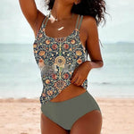 Bikini Beach Print Suspender Swimsuit Suit - EX-STOCK Canada