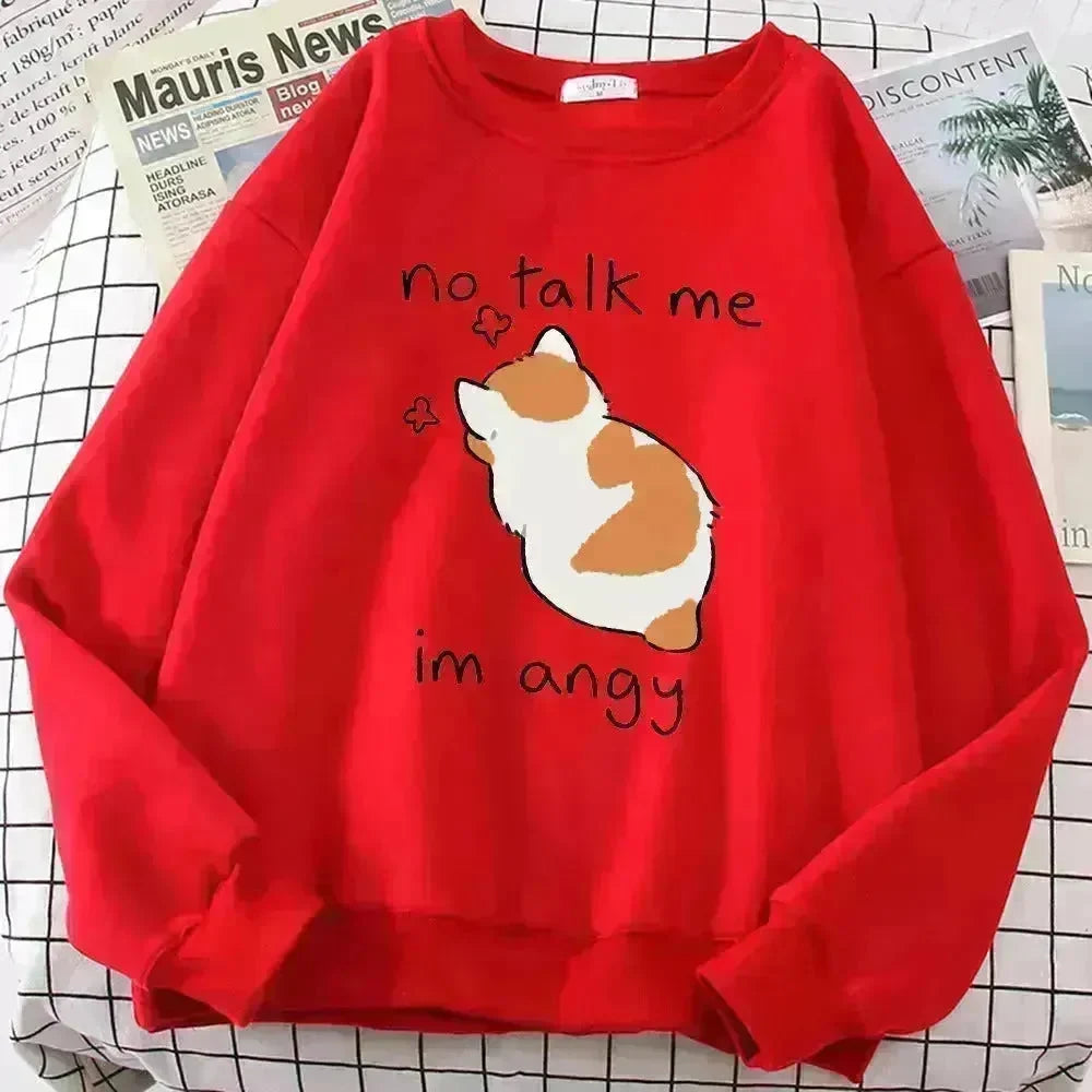 Women Chic Casual No Flattering Cat Print Crew Neck Sweatshirt - EX-STOCK CANADA