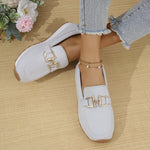 Women's Chain Horsebit Loafer Flats – Breathable Knit Slip-On Shoes | White