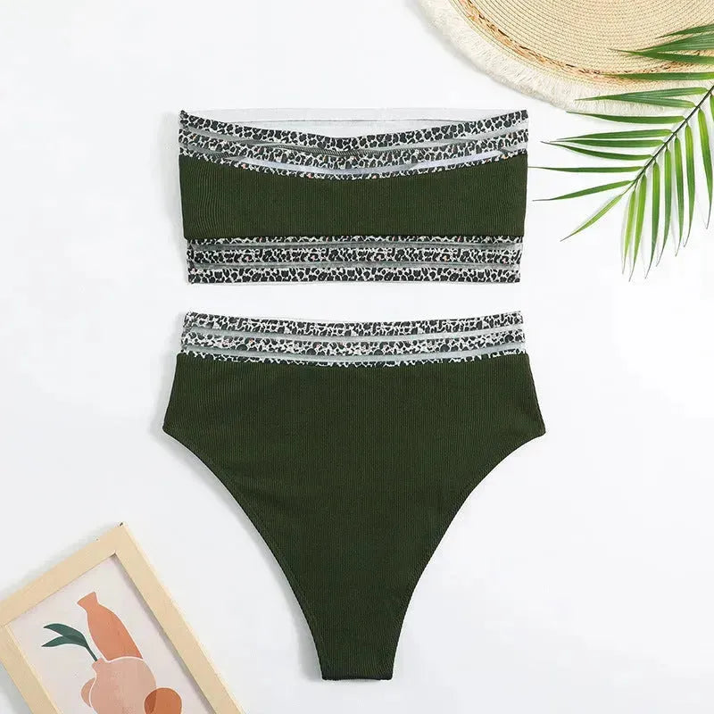 Split Swimsuit Leopard Splicing Strapless - EX-STOCK CANADA