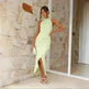 Halter Neck Split Long Dress Summer Slim Fit Backless Dresses Solid Split High neck Long Bodycon  Dress Women's Clothing - EX-STOCK CANADA