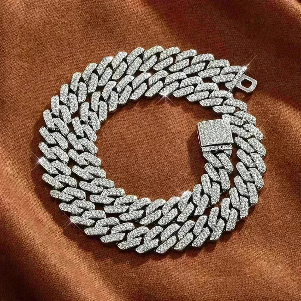 Box Buckle 14mm Bar Cuban Link Chain Bracelet and Necklace 2pcs - EX-STOCK CANADA