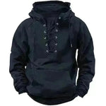 Men's Outdoor Retro Lace-up Hooded Long-sleeved T-shirt Casual Pullover top sweatshirt - EX-STOCK CANADA