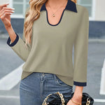 Casual Color Matching Lapel Long Sleeve Blouse Top Women - EX-STOCK CANADA