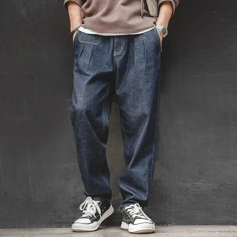 Vintage Denim Washed Elastic Waist Loose Jeans Cityboy Wide Leg Tapered Pants Men - EX-STOCK CANADA