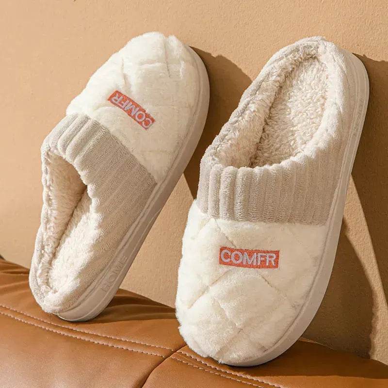 Solid Rhombic Letter Home Slippers Winter Warm Non-slip Floor Bedroom Plush Slipper For Couple House Shoes Women Men - EX-STOCK Canada