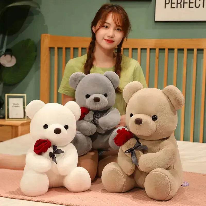 New Lovely Hug Roses Teddy Bear Stuffed Soft Animal Dolls Nice Birthday Gift Girlfriend Valentine's Day - EX-STOCK Canada