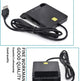 Black USB wireless charger with a coiled cable and SIM card slot, shown in two views on a white background with promotional text.