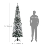7.5ft Flocked Christmas Tree, Pencil Christmas Tree With Realistic Branch Tips, Folding Metal Stand, Green EX-STOCK Canada 