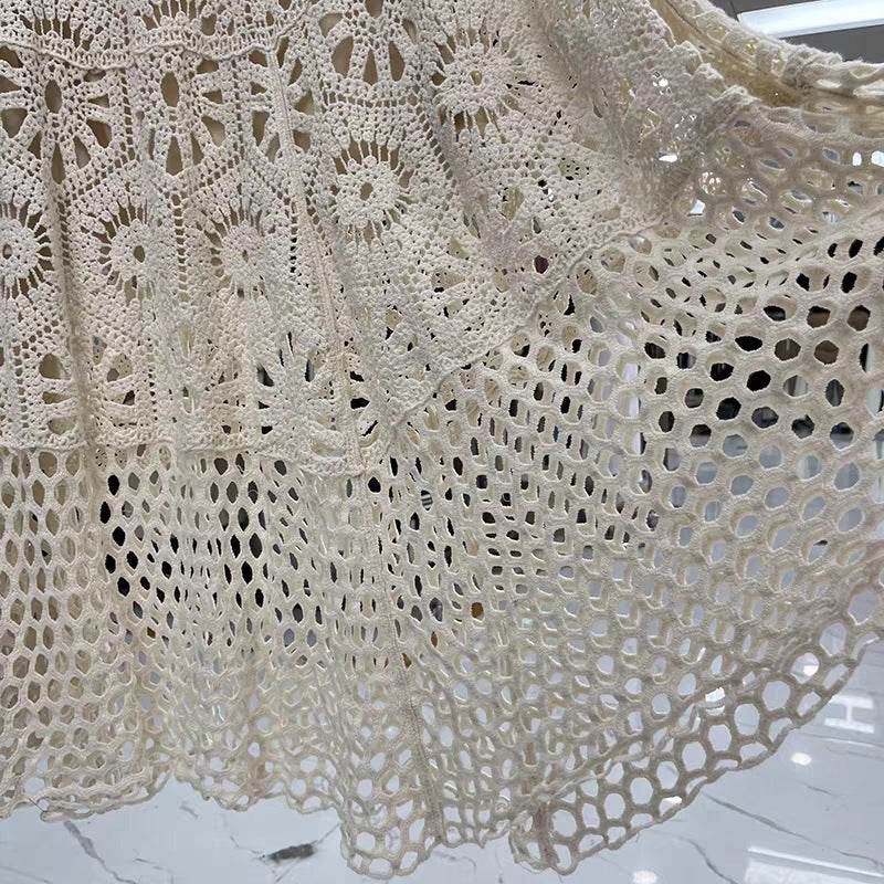 Spring Summer Crochet Lace Patchwork A- Line Beach Skirt Holiday Style Hollow-out flared flowy Maxi Skirt - EX-STOCK Canada