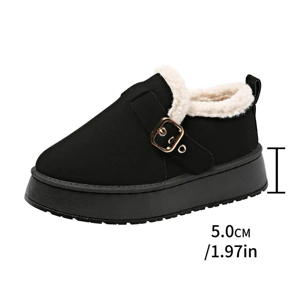 Fashion Round Toe Ankle Boots With Buckle Design Winter Warm Thickened Cotton Shoes Suede Flat Boot For Women - EX-STOCK Canada