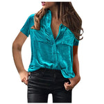 European And American Spring And Summer Pocket Short Sleeve Suede Shirt For Women - EX-STOCK CANADA