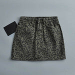 Leopard Print Mini Denim Skirt Women's High Waist Pencil Skirt - EX-STOCK Canada