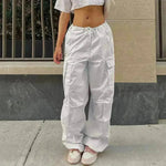 Casual Cargo Pants For Women Solid Color Drawstring Pocket Design Fashion Street Trousers Girls - EX-STOCK CANADA
