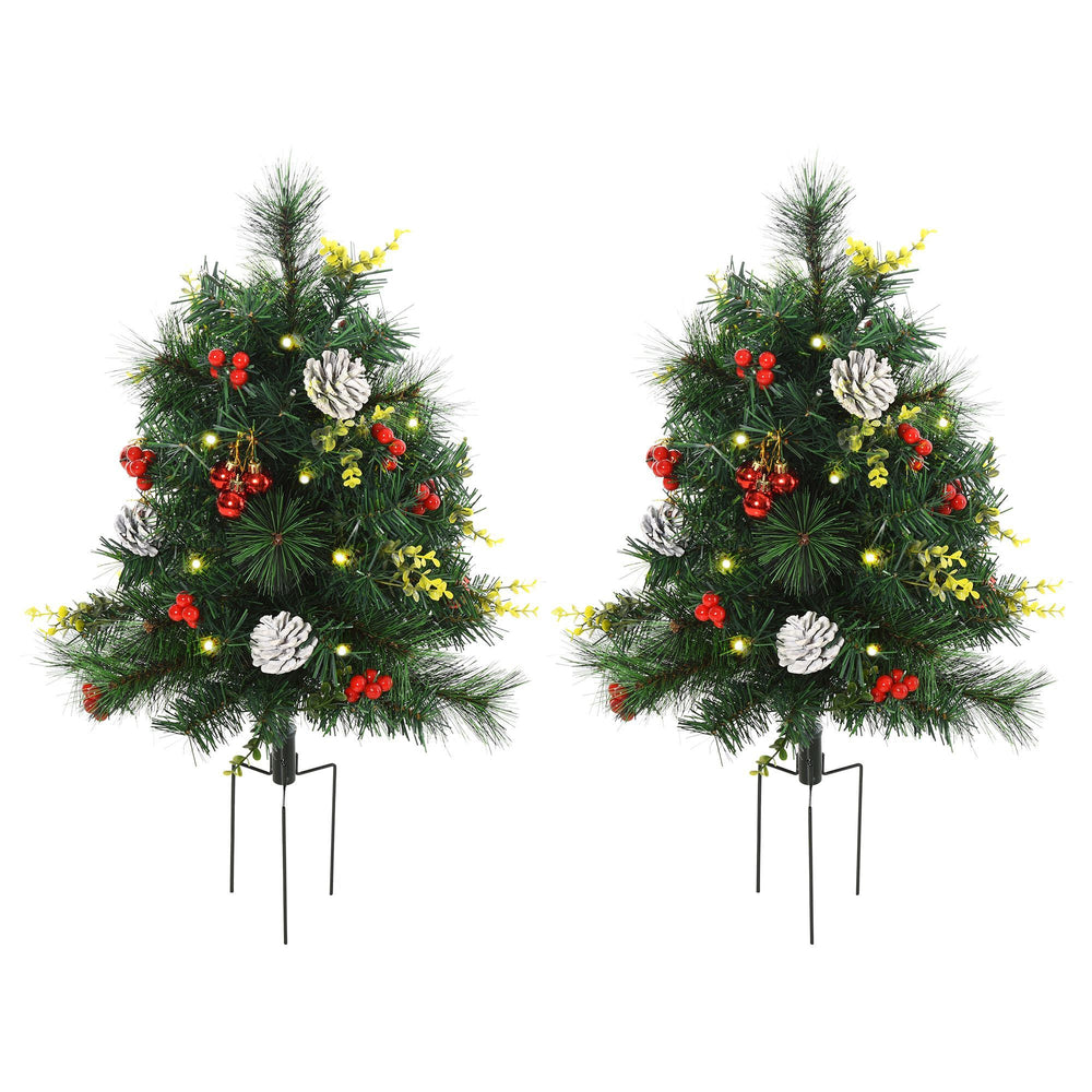 2.5ft 2 Pieces Prelit Artificial Christmas Tree With LED Light Mini Xmas Tree With Small Berry Pine Needles Pinecones Decorations For Garden EX-STOCK Canada 