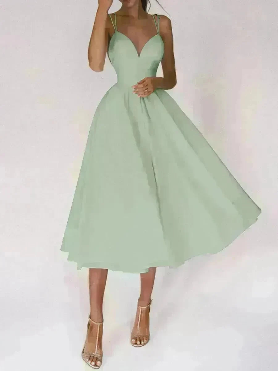 Charming V-neck Suspender Dress Summer Fashion A-Line Long Dresses For Women Sleeveless Skater Dress for Wedding cocktail evening  dinner party events - EX-STOCK CANADA