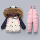 Kids Thickened Down Jacket & Bib Overalls Two-Piece Winter Set | Boys Girls Snowsuit pink