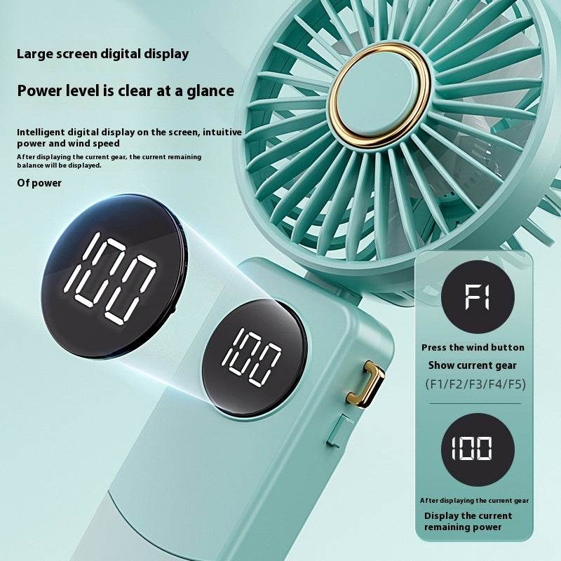 Handheld Fan Digital Display Hanging Neck Folding Charging - EX-STOCK Canada