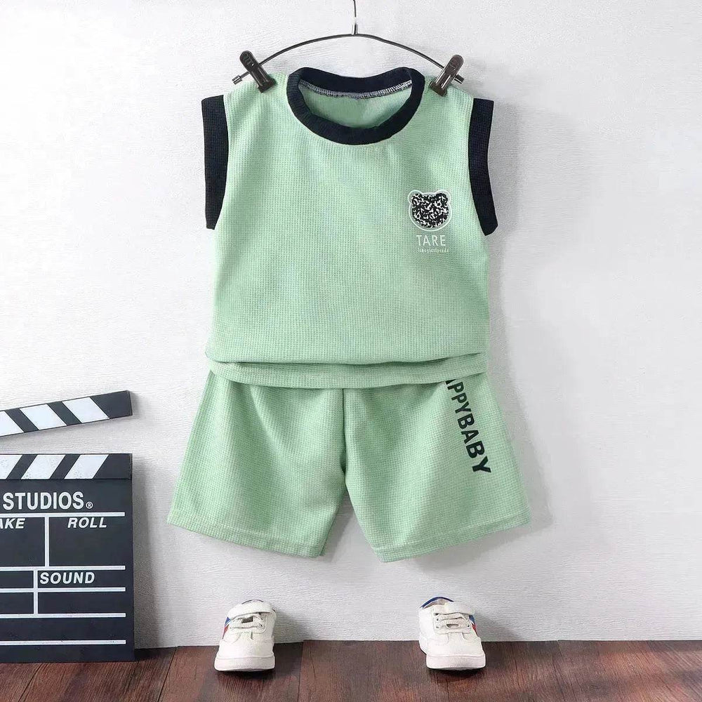 Children's Vest Suit Western Style Sleeveless Waffle two piece for boys casual wears for boys. - EX-STOCK Canada