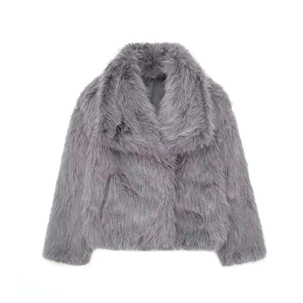 Winter Plush Open front Coat Thick lapel Outwear Faux Fur Coat women - EX-STOCK CANADA