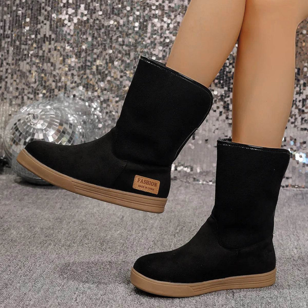 Women's Snow Boots Winter Warm Non-slip Flat Mid-calf Boot Plus Velvet And Thickened Cotton Shoes - EX-STOCK Canada