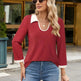 Casual Color Matching Lapel Long Sleeve Blouse Top Women - EX-STOCK CANADA