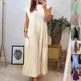 Women Summer Pleated Maxi Dress Casual Short Sleeve Crewneck Flowy Swing Long Dress with Pockets - EX-STOCK CANADA