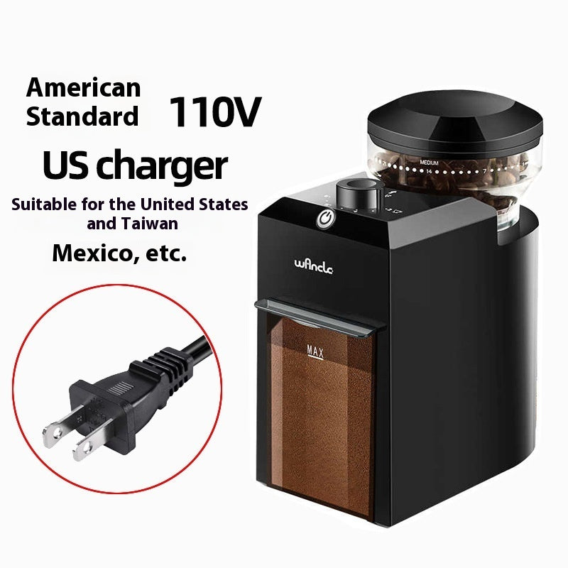 Black electric coffee bean grinder C2 model, front view