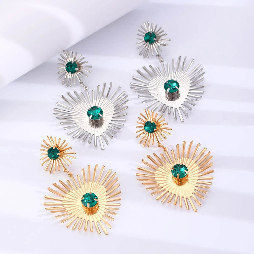 Bohemian Sunflower Heart-shaped Earrings Rhinestone Exaggerated Chandelier earring - EX-STOCK Canada