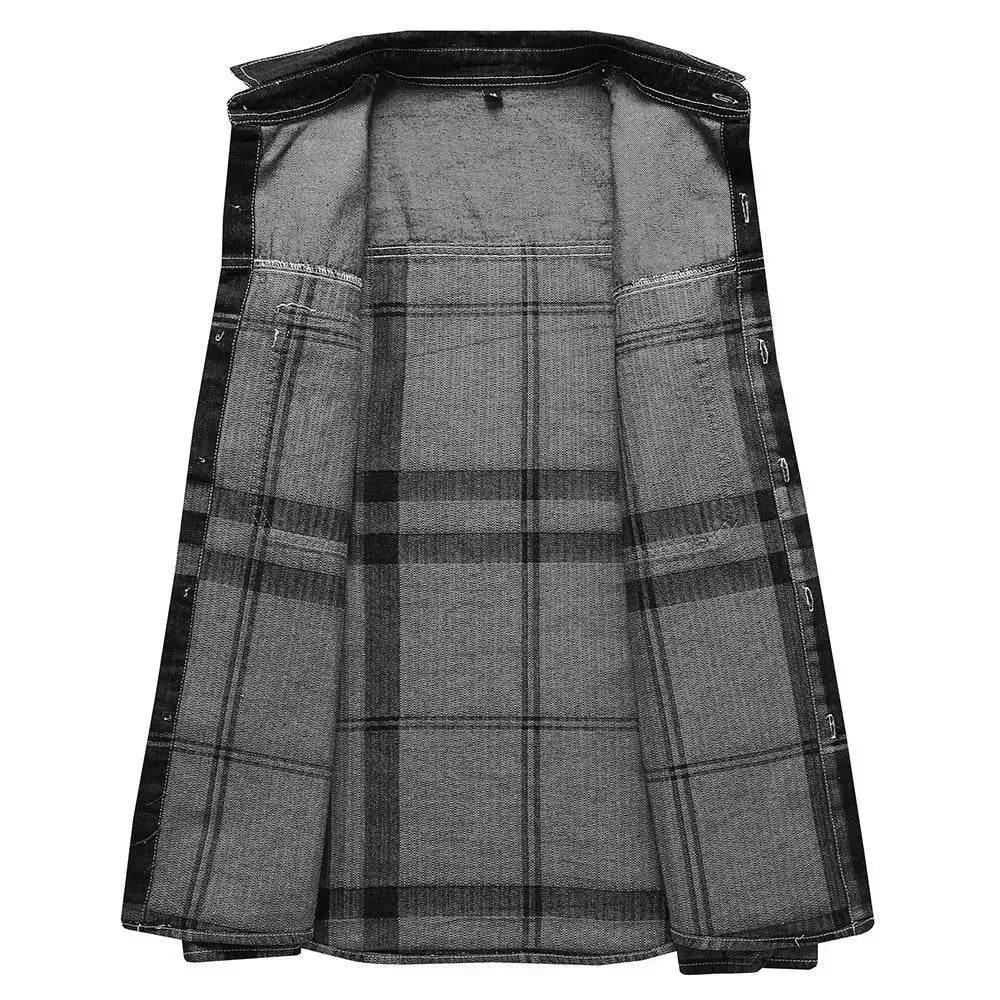 Fashion Plaid Denim Long-sleeved mens denim shirt Slim fit Jeans Shirt for men Denim top for men - EX-STOCK Canada