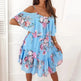 Flower Printed Ruffled Suspender Dress Summer Off-the-shoulder Strap Dresses Women - EX-STOCK CANADA