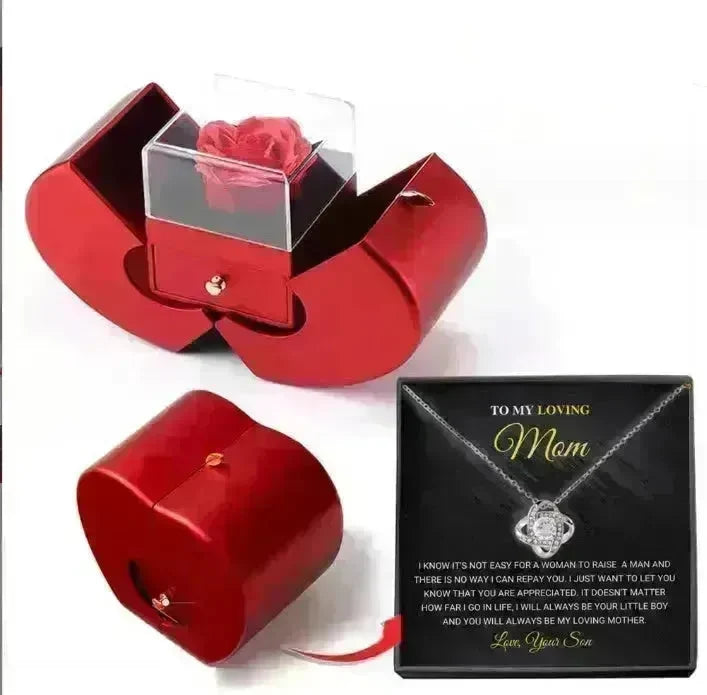 Fashion Jewelry Box Red Apple Christmas Gift Necklace Eternal Rose For Girl Mother's Day Valentine's Day Gifts With Artificial Flower Rose Flower Jewelry Box - EX-STOCK CANADA