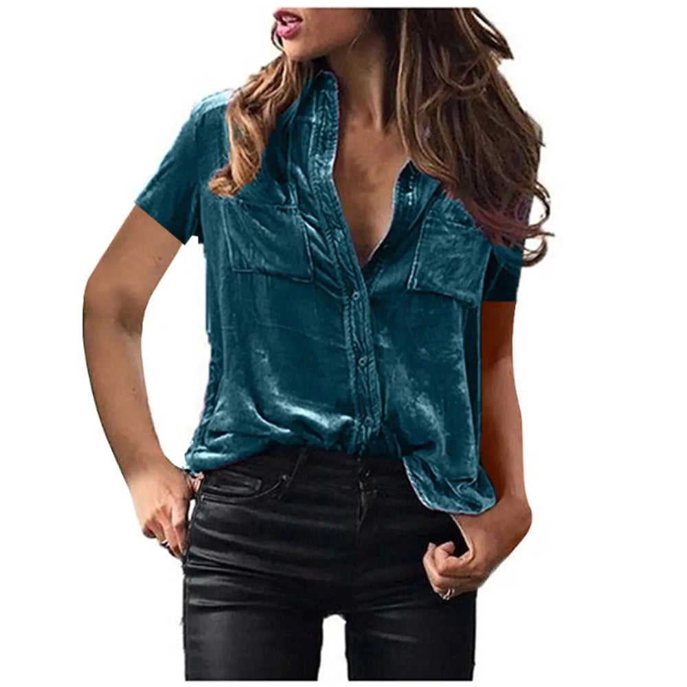 European And American Spring And Summer Pocket Short Sleeve Suede Shirt For Women - EX-STOCK CANADA