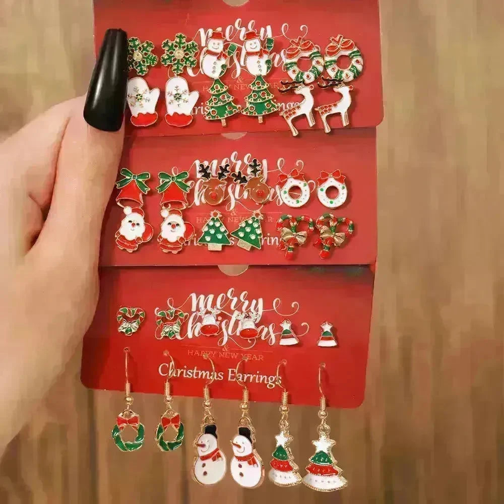 Christmas Stud Combination Suit Snowflake Elk Earrings - EX-STOCK CANADA