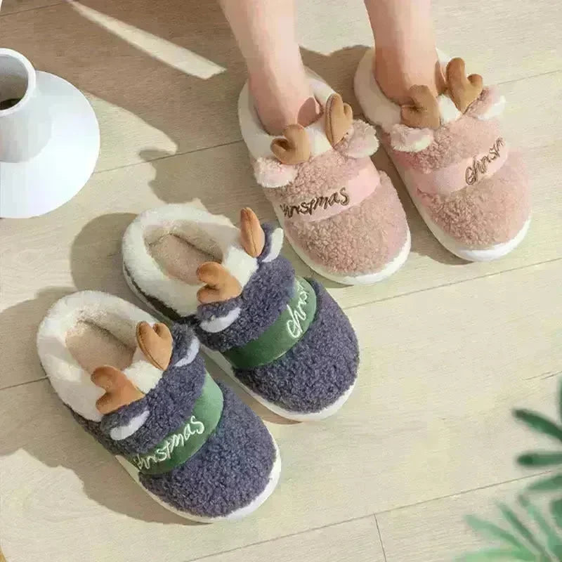 Christmas Shoes Winter Home Slippers Elk Soft Cozy Bedroom Slipper Slip On House Shoes - EX-STOCK CANADA
