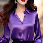 Professional Office Business Retro Unique Chic Satin Silk Blouse shirt Top for women - EX-STOCK Canada