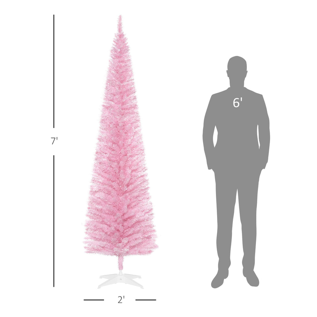 7' Pencil Christmas Tree, Slim Artificial Xmas Tree With Realistic Branches, Sturdy Metal Stand, Pink EX-STOCK Canada 