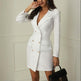 Women's Double-Breasted V-Neck Blazer Dress With Long Sleeves & Faux Pockets Mini Office To Party Dress For Spring & Summer EX-STOCK