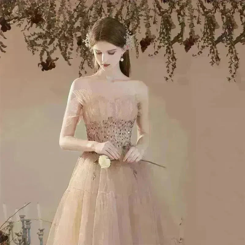 Champagne-colored Host Starry Sky Toasting Dress With Strapless - EX-STOCK CANADA