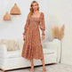 Chiffon European And American Square Collar Horn Printing Comfortable Floral Skirt - EX-STOCK CANADA