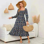 Chiffon European And American Square Collar Horn Printing Comfortable Floral Skirt - EX-STOCK CANADA