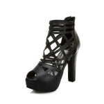 Classy Back Zipper Hollow Super High Thick Heel Fish Mouth Sandal Shoe - EX-STOCK Canada