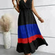 Color Block Pleated V-neck Dress Casual Polo Collar - EX-STOCK CANADA