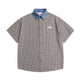 Color Contrast Patchwork Lapel Plaid Casual Short-sleeved Shirt - EX-STOCK Canada