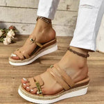 Colorblock-strap Wedges Sandals Summer Fashion Hemp Heel Slides Slippers Outdoor Thick Bottom Fish Mouth Shoes For Women - EX-STOCK Canada