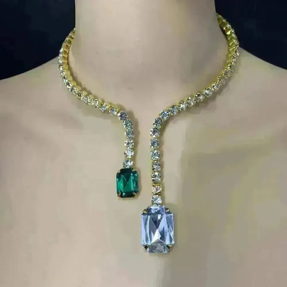 Colored Diamond Neck Chain Fashion Sexy Full Diamond Women Bridal wedding Luxury Necklace for Women - EX-STOCK CANADA