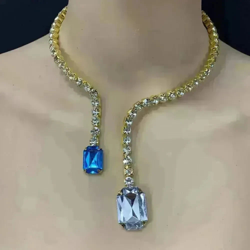 Colored Diamond Neck Chain Fashion Sexy Full Diamond Women Bridal wedding Luxury Necklace for Women - EX-STOCK CANADA