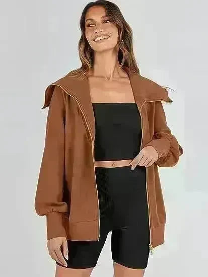 Comfortable Large Collar Double Zipper Sweater - EX-STOCK CANADA
