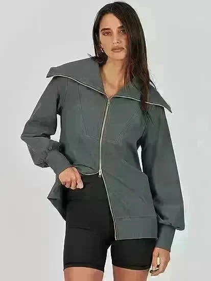 Comfortable Large Collar Double Zipper Sweater - EX-STOCK CANADA